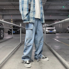 Cargo jeans Loose Straight Baggy Jeans Mopping pants hip hop Streetwear Skateboard Neutral denim Wide Leg Denim pants