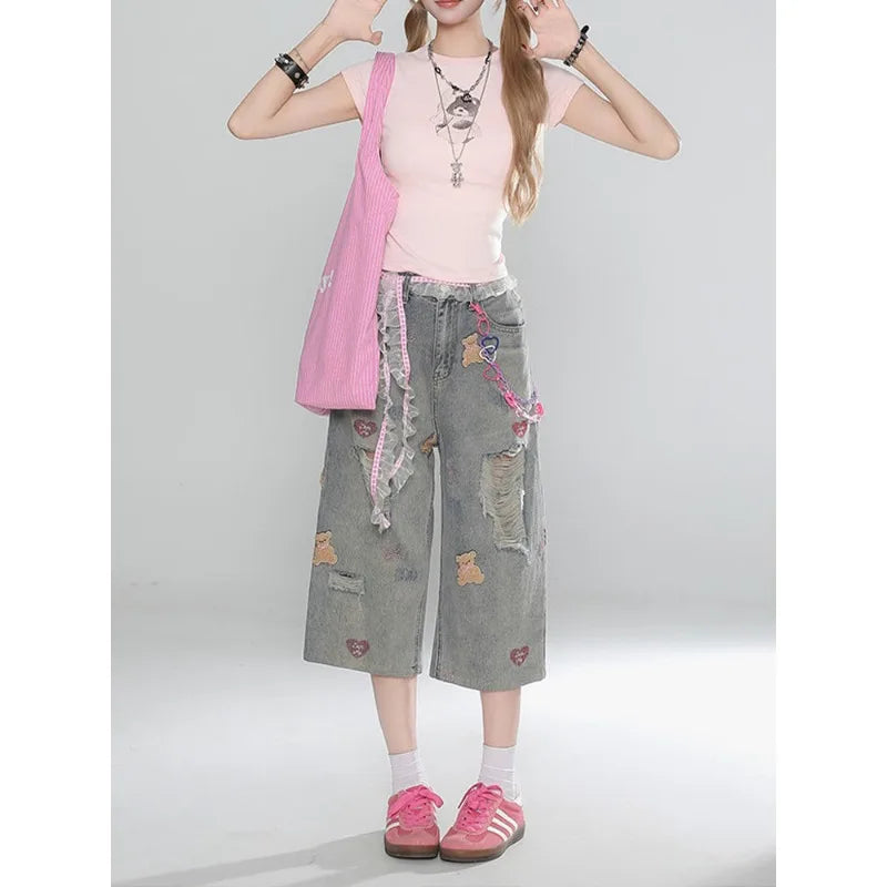 Oversized Wide Leg Design High Street Y2k Ripped Edge Jeans