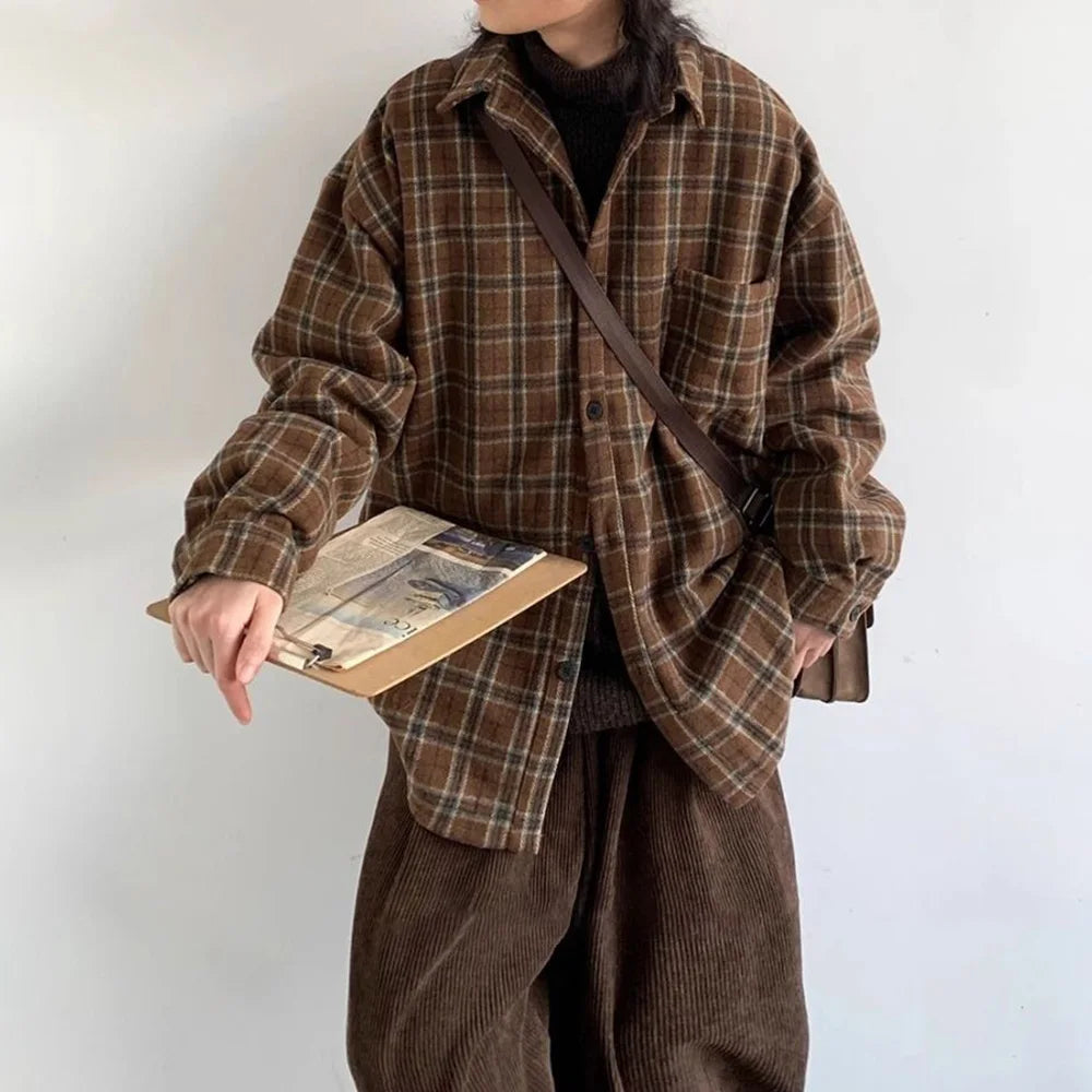 Striped Workwear Long-Sleeved Shirt Japanese Retro Casual Trend Simple Loose College Style Tops