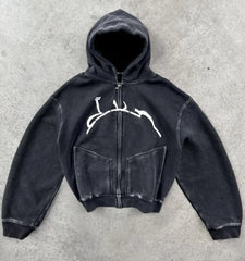 Y2K American High Street Washing Zipper Hooded Sweater Retro Harajuku Loose Hooded Top Clothing