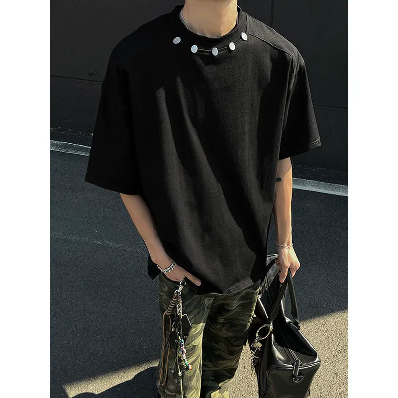 Tshirt Slim Fit Solid Color Round Neck t Shirt Button trim Casual Tee Shirt Lightweight Breathable Cotton Top