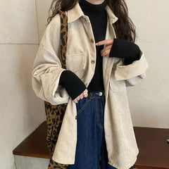 Corduroy Jacket Versatile Retro Mid-Length Shirt Top Trendy Ins Style Sleeveless Coat