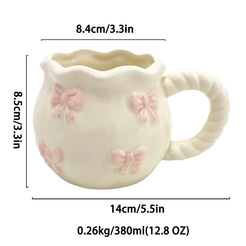 Ins style girl's heart-shaped butterfly knot coffee cup afternoon tea ceramic cup cute mug
