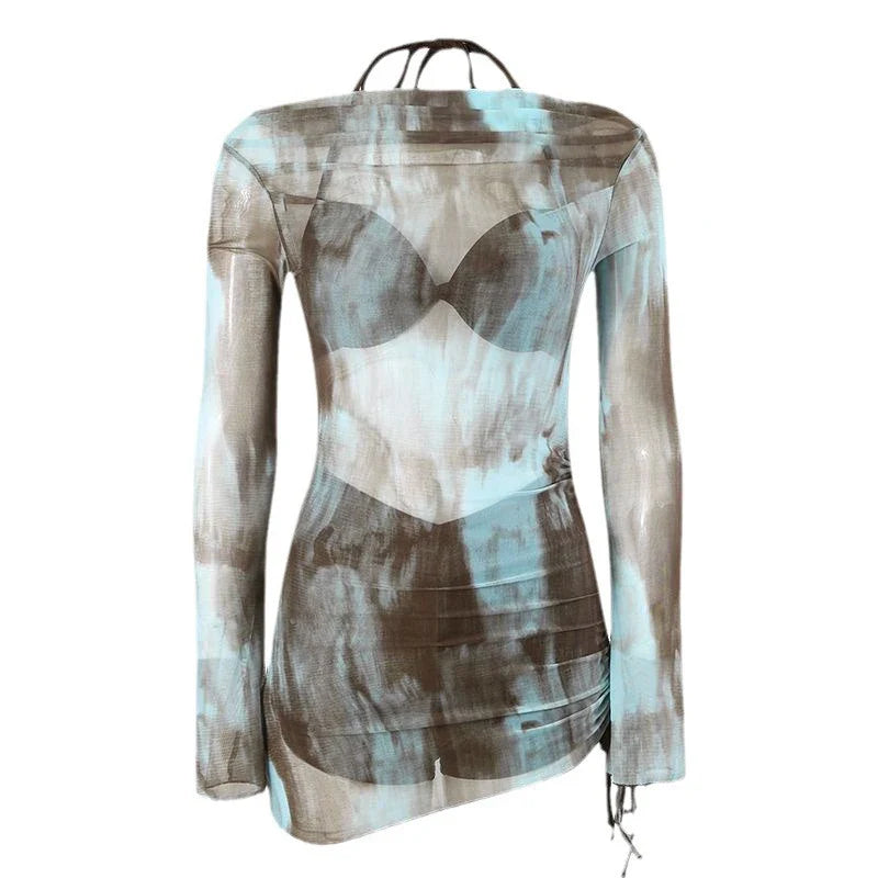 Korean Sports Three-Piece Multi-Color Printing Sling Low-Cut High-Waist Body Suit Shorts Side Drawstring Sweet Swimsuit