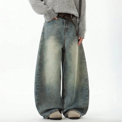 Wear Blue Wide-Leg Denim Pants Baggy Jeans Vintage Three-Dimensional Cut Curved Knife Jeans Loose Fit Trend