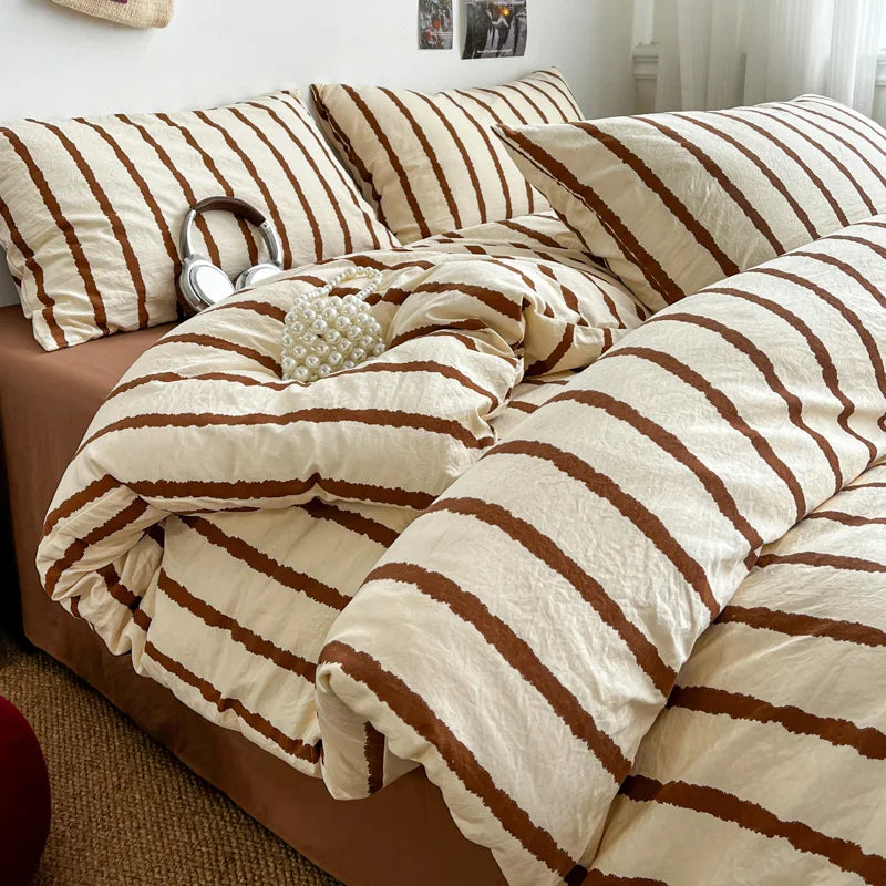 Striped Printed Microfiber Duvet Cover Set Bedding Set, Breathable Lightweight Soft, Fade-Resistant Hypoallergenic Washable