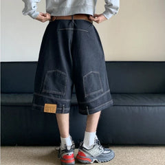 American Vintage Denim Shorts High Street Loose Wide Leg Niche Pants Casual Versatile Short Jeans Male