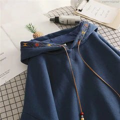 Hoodie Drawstring Tassel Exquisite Embroidery Large Pocket Thick Pullover Artisticable Top Jacket