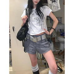 Hip Hop Pocket Y2K Harajuku Cargo Shorts American Retro Gray Streetwear 2000s Aesthetics Vintage Short Pants