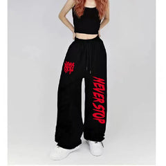 Black White Drawstring Design Sweatpants Street Dance Hip-hop Sports Pants