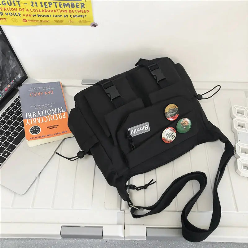 Japanese Simple Messenger Bag Student Nylon Waterproof Canvas Handbag Shoulder Crossbody Bags