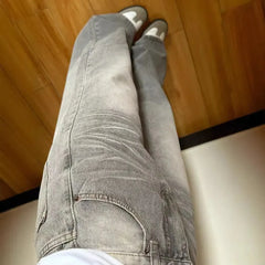 Vintage Wide-Leg Jeans Grey American Style Straight-Leg Casual Pants