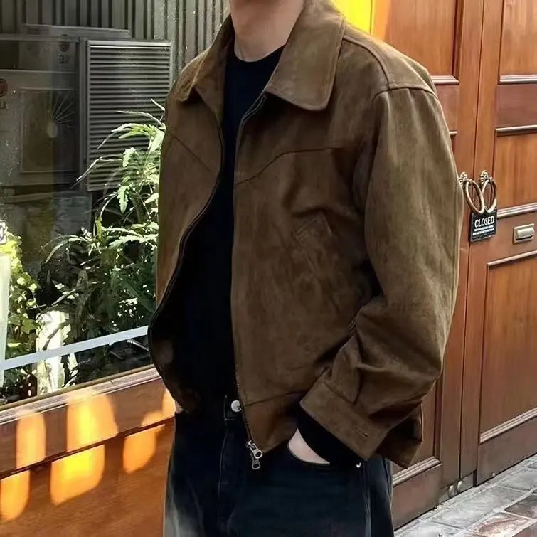 Retro Brown Brown Suede Bomber Jackets