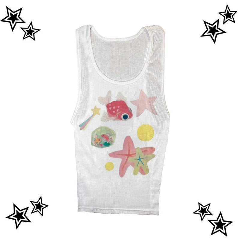 Y2k cute pattern Vintage Basic Tees Ladies Clothes Retro Graphic Top White Short Sleeve Casual T Shirt