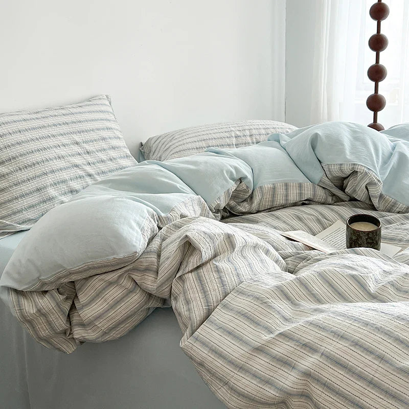 Washed Super Soft Duvet Cover Set with Bed Sheet Skin-friendly Bedding Set Hygroscopic Breathable Quilt Cover
