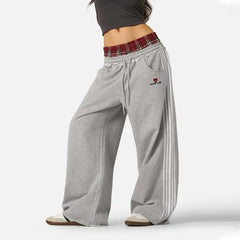 American Retro College Style Loose Fit Two-Piece Set with Double Waist Head Fake Bathroom Pants