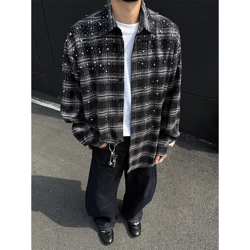 Starry Shirt long sleeve shirts grid loose Stage performance costumes Star shirt