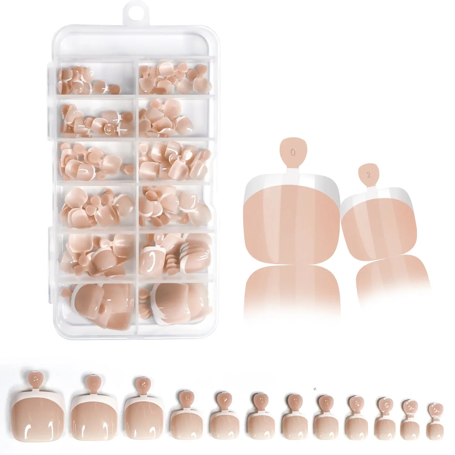 120pcs/Box 9 Styles French Fake Press On Toenails Short Square Nude Pink French Glossy False Toe Nail Full Cover Toe Tips