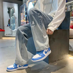 Harajuku Smile Print Baggy Pants Streetwear Wide Leg Oversize Jeans Vintage Y2k Straight Long Trousers Male