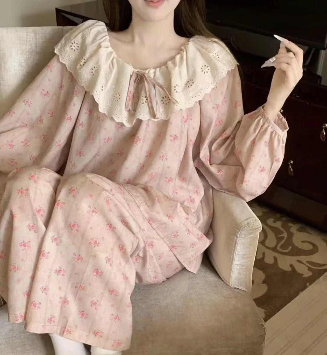Sweet Print Pajamas Set Long Sleeve Top