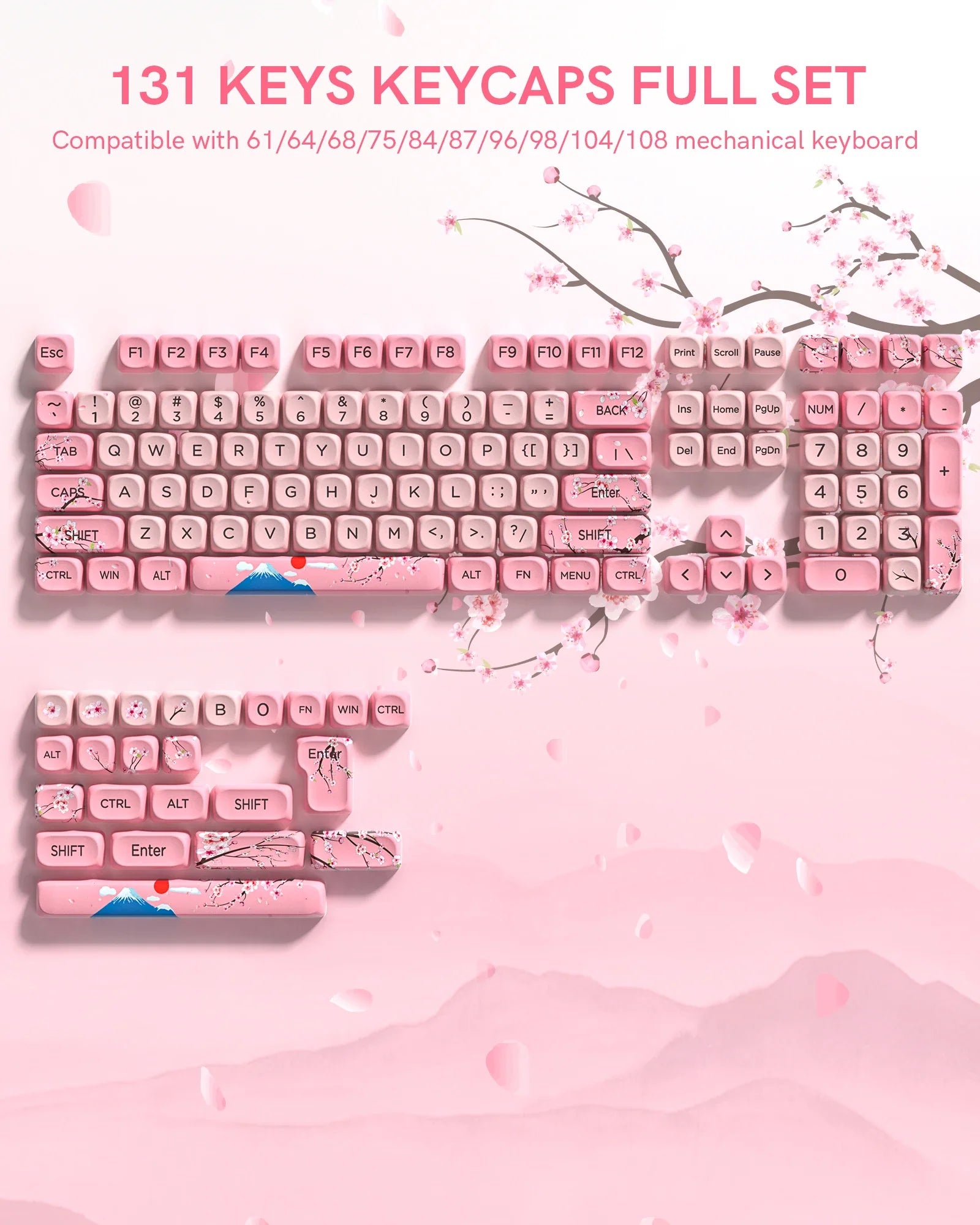 Pink Cat Dye Sublimation PBT Keycaps 136 Keys MOA Profile Keyboard Keycaps