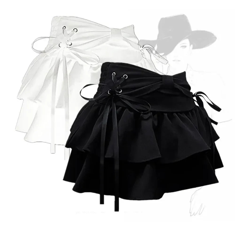 Girl Sweet Kawaii Bow Vintage Y2k Clothes American Streetwear A-line Gothic Mini Denim Skirts