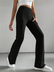 Ribbed Knitted Flare Pant Fashon Slim Solid High Waist Trousers Casual Street Vintage Chic Pants