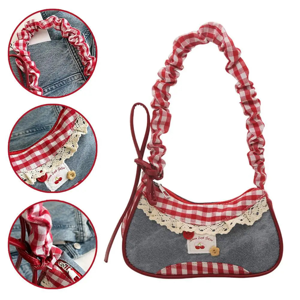Grid Mini Handbags Adjustable Shoulder strap Korean Hand-held Commuting bag Single-shoulder Crossbody bag Underarm pouch