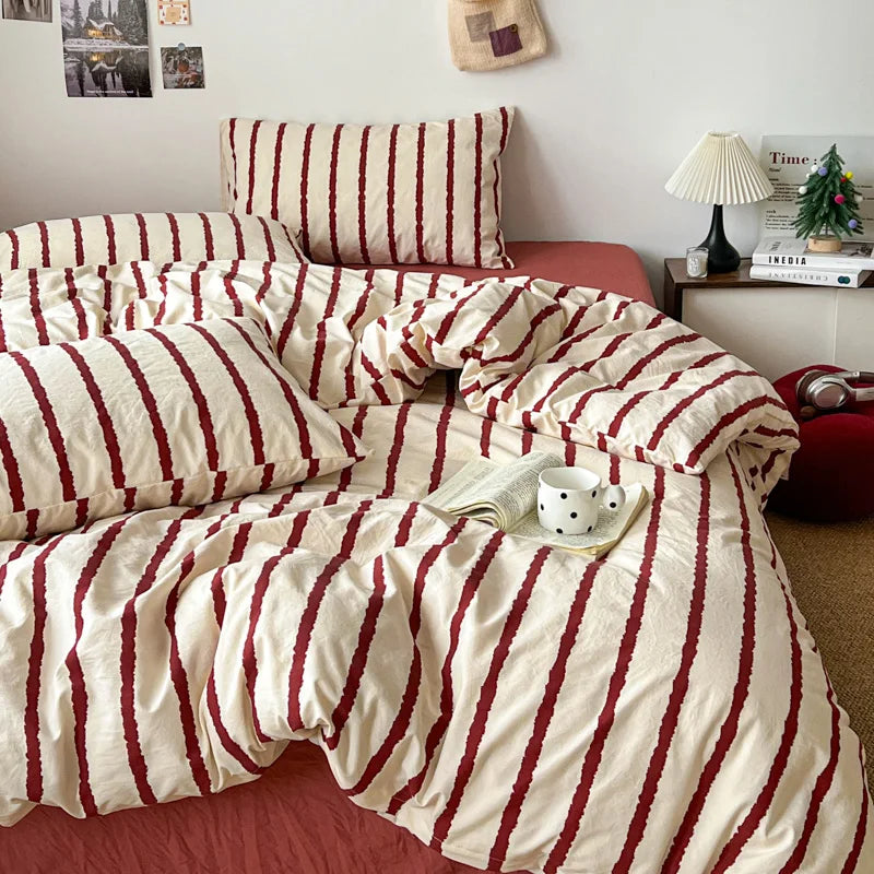 Striped Printed Microfiber Duvet Cover Set Bedding Set, Breathable Lightweight Soft, Fade-Resistant Hypoallergenic Washable