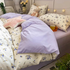 Pink Flowers Duvet Cover Set Ins Single Queen Size Girls Boys Flat Sheet Pillowcase No Filler Home Decor Bedding Set