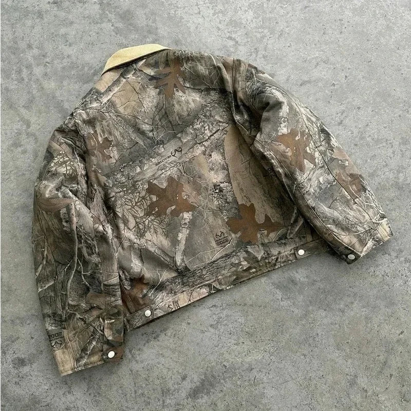 Harajuku Hip-hop Gothic Akimbo Camouflage Leaf Loose Coats Jackets Y2K Retro Couple Casual American Streetwear