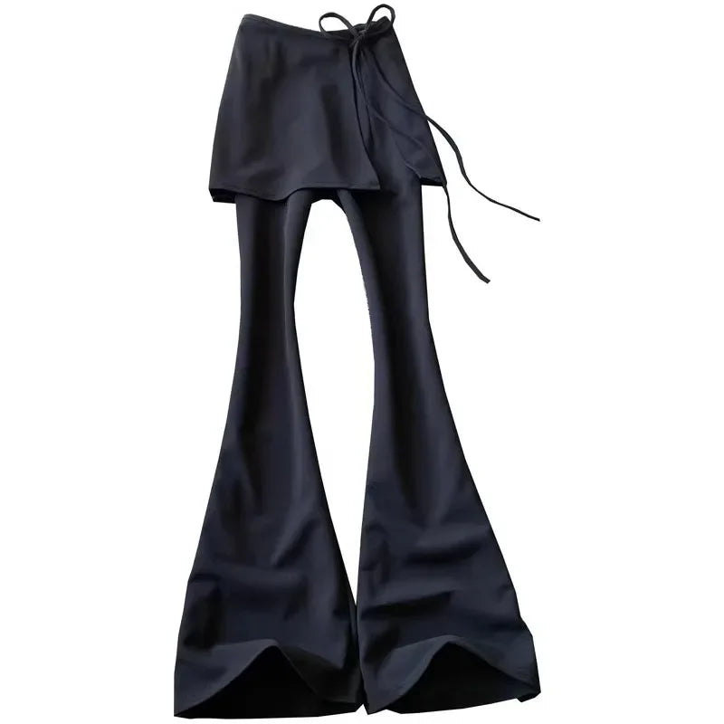 High Waist Casual Pants Yoga Butt Covering Skirt Elastic Slimming Drapey Suit Long Pants Black Two-Piece Set