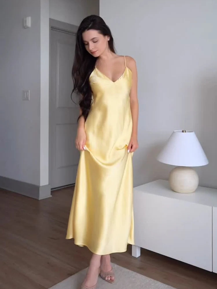 Off Shoulder Pink Satin Maxi Dresses Sleeveless Backless Bodycon Hollow Out Gowns Evening Party Robes