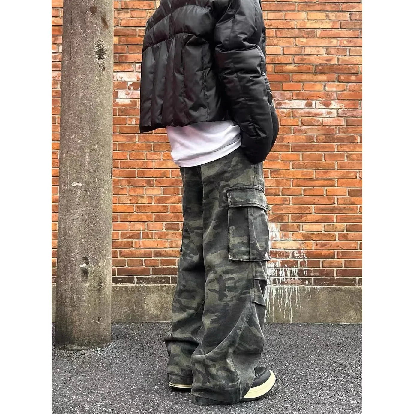 Retro Washed Camouflage Workwear Casual Pants Slim Fit Straight Leg Micro Flared Wide Leg Long Trousers