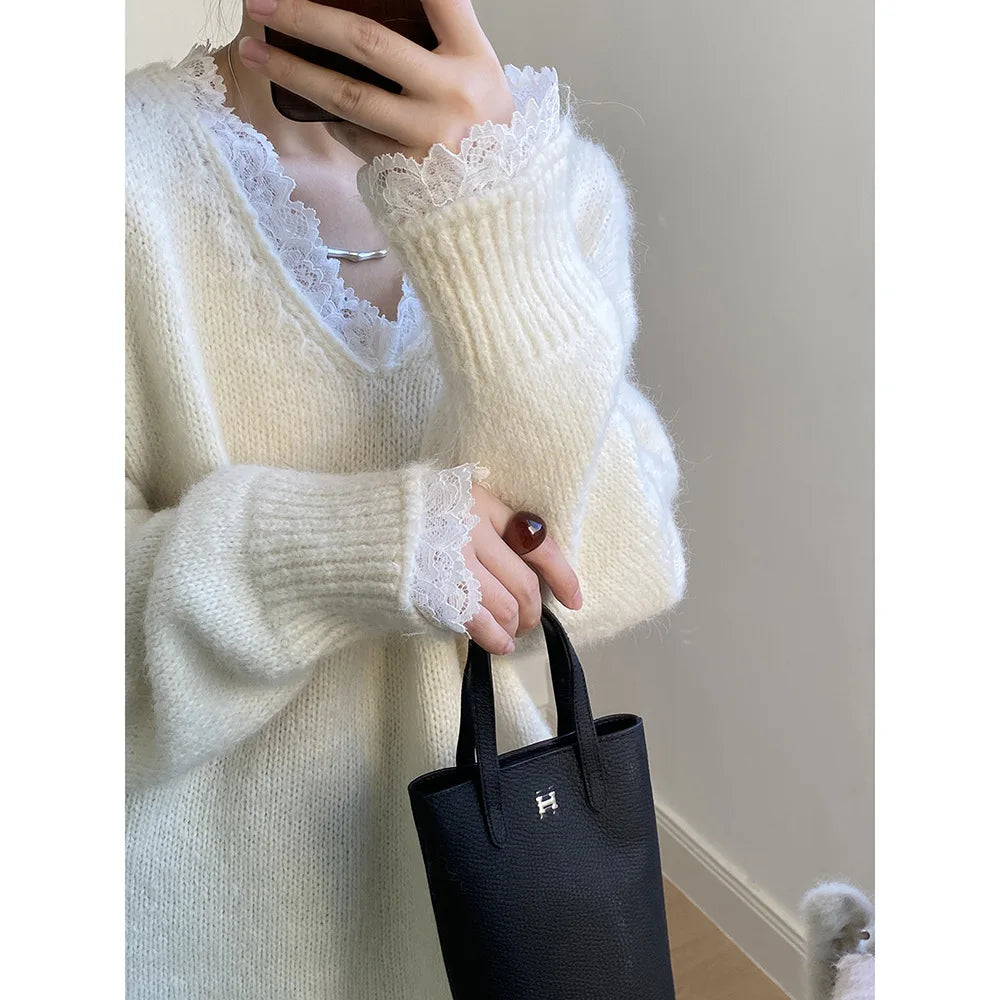 Lace Trim Warm Sweater
