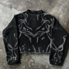 Black Retro Long-Sleeved Punk Gothic Harajuku Knitted Sweatshirt