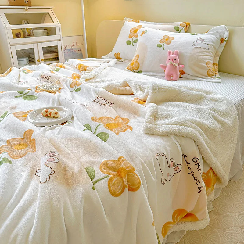 Cartoon Printed Lamb Wool Blanket Thick