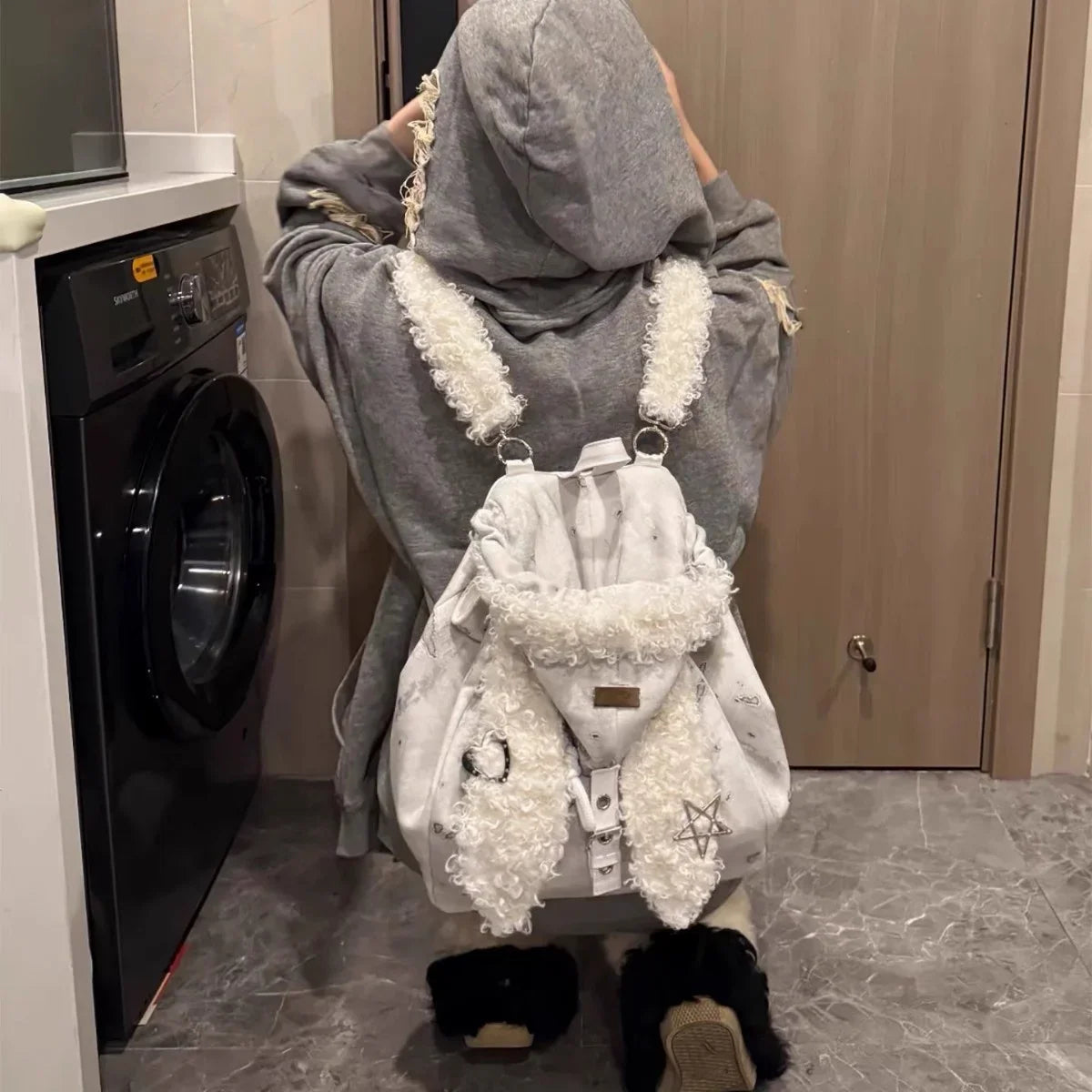 Cute Rabbit Ear Plush Backpack
