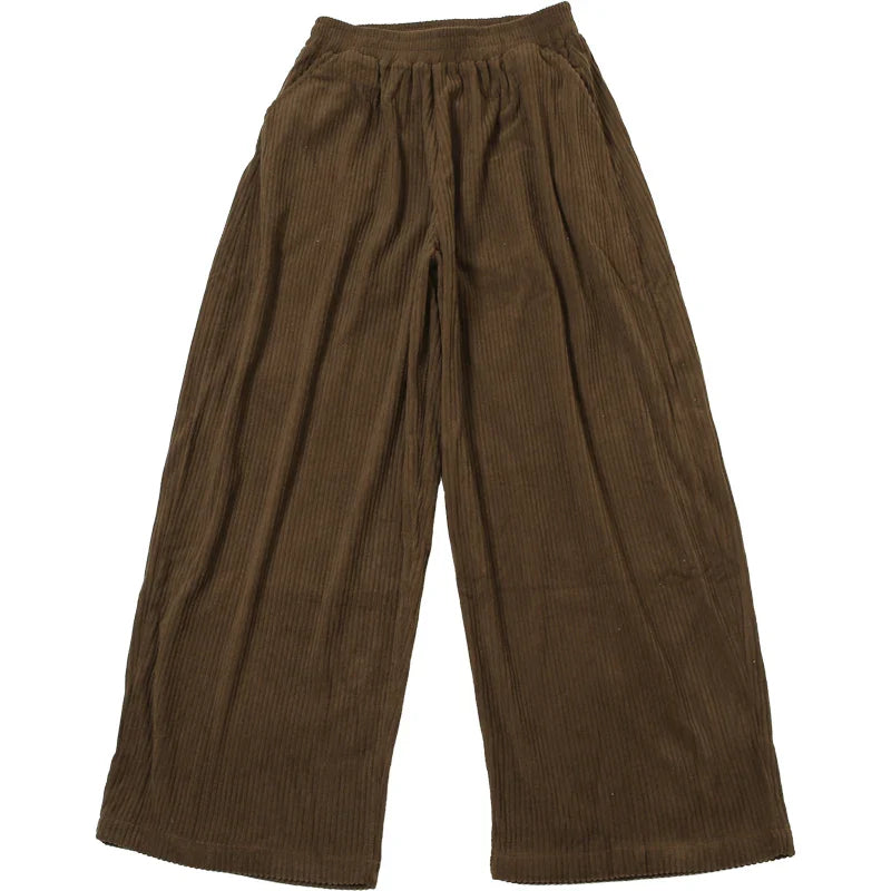 Weird Puss Y2K Casual Wide-Leg Pants Loose Simple Basic Pocket High Waist Trousers Corduroy Streetwear Long Bottoms