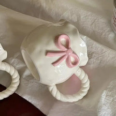 Ins style girl's heart-shaped butterfly knot coffee cup afternoon tea ceramic cup cute mug