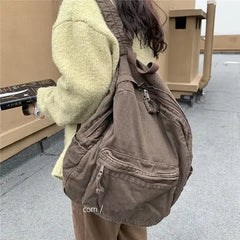 Vintage Backpack Preppy Style Cotton Unisex Softback Zipper Casual High-Capacity Bookbag Euro-America Style