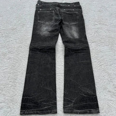 Y2K Retro jeans damaged washed holes Gothic style jeans trend double waisted Add nails long flared pants