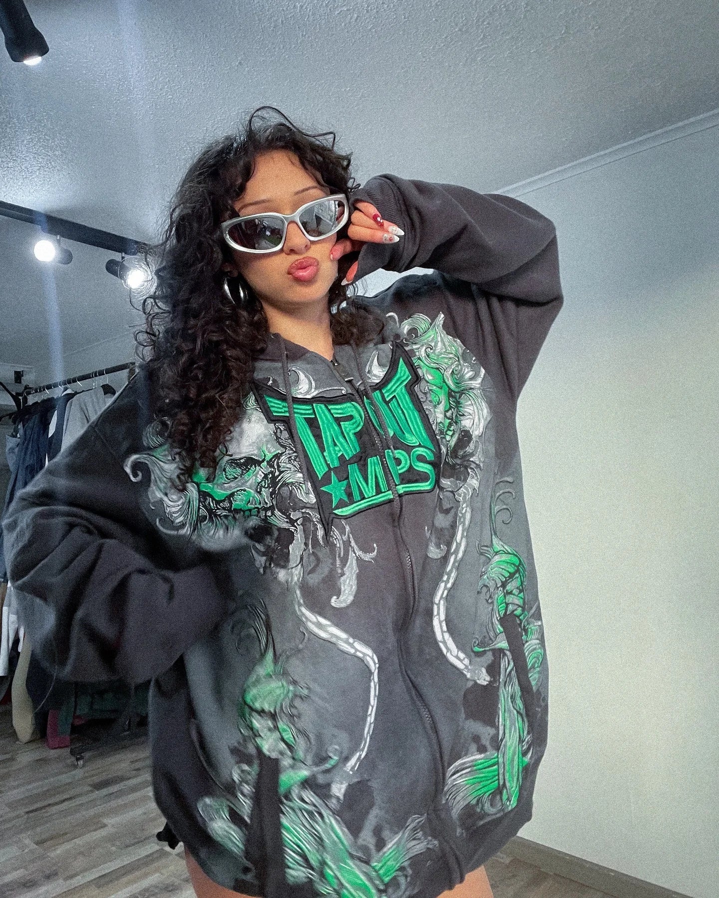 Gothic Oversized Letter Printed Zipper Hoodie Sweater Y2K Harajuku Rock Casual Couple Sweatshirt Streetwear