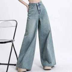 High Waist Korean Slacks Wide Leg Jeans Girls Punk 90s Vintage Denim Straight Leg Pants Light Blue Baggy Trousers