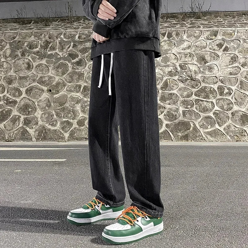 Casual Straight-Leg Jeans Loose-Fit Elastic Waist American Style Wide-Leg Trousers Arrival High Street Fash
