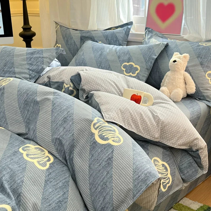 100% Cotton Printed Duvet Cover Single Piece Fresh Style Bedding Cover Soft Breathable Quilt Cover