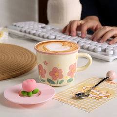 Creative Coffee Mug with Tulip Flower Design Ceramic Cup