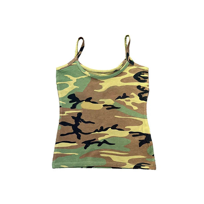Punk rock harajuku retro camouflage camisole tops chic slim fit hottie crop tops 2000s streetwear