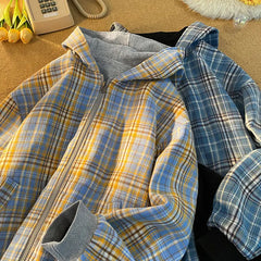 Reversible Sweatshirt Hooded Cardigan Tide Couple Model Hooded Sweatshirt Plaid Jacket Unisex Hoodies