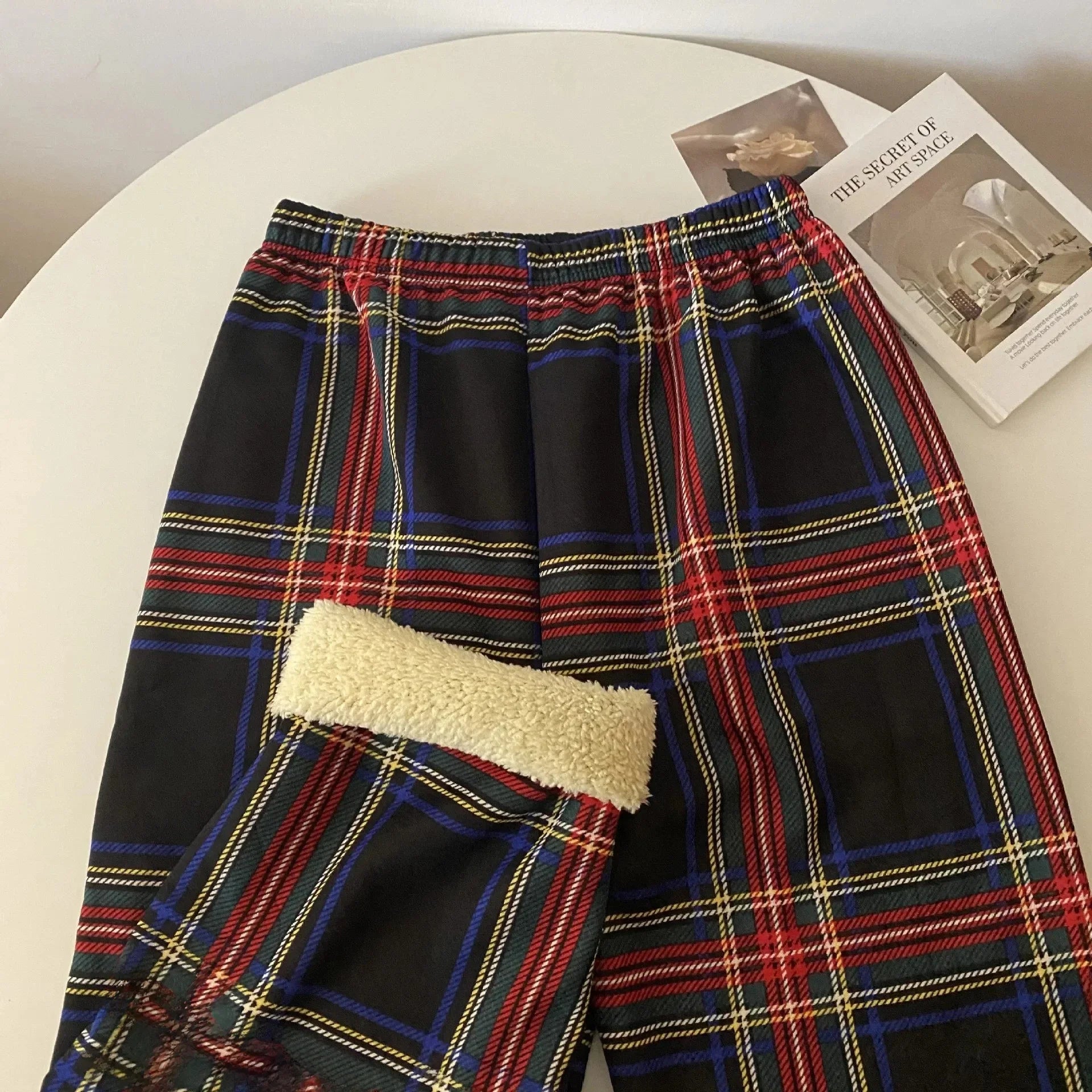 High Waist Fleece Lined Wide Leg Pants Comfortable Casual Korean Style Home Wear Slimming Trousers